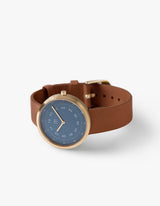 MUSTANG BROWN 34MM + NAVY LEATHER STRAP SET (GOLD)