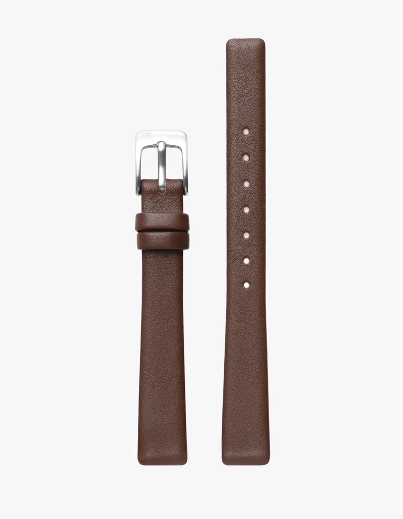 12mm Mahogany Leather Strap (Silver)