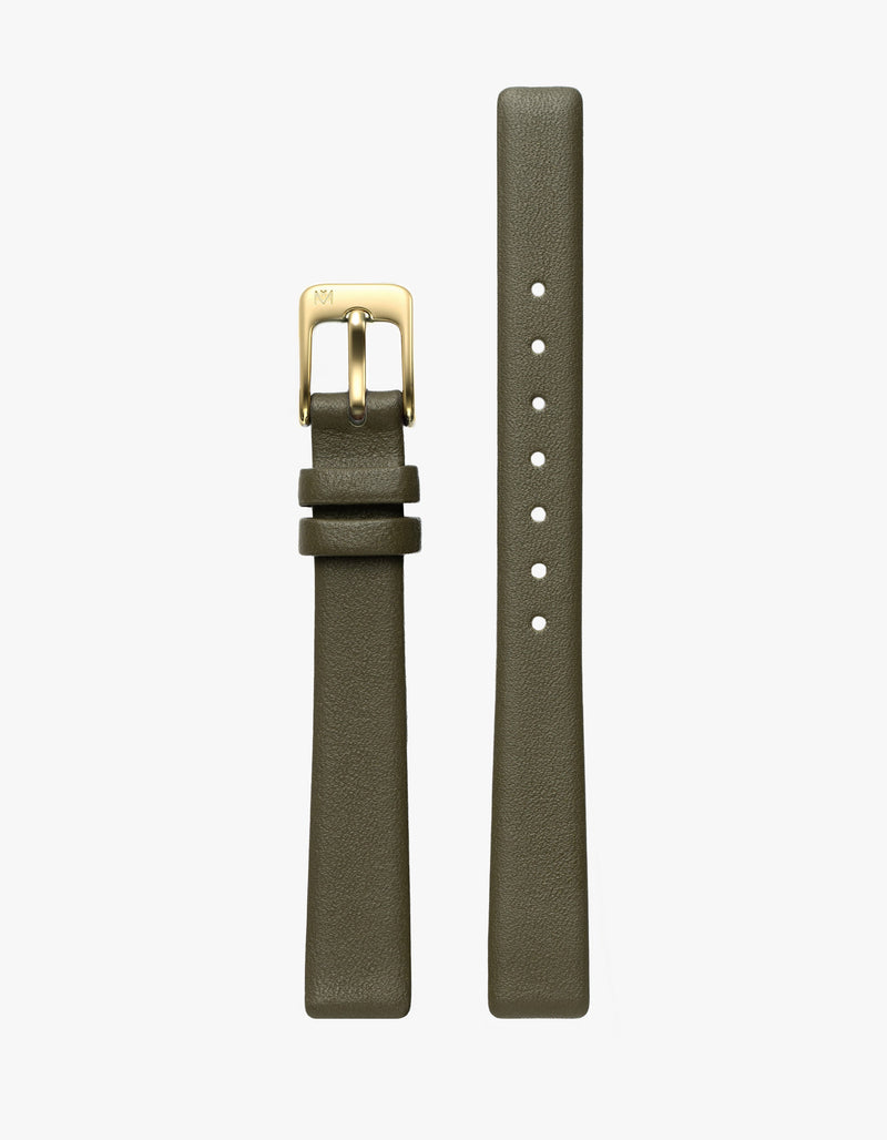 12mm Olive Leather Strap (Gold)