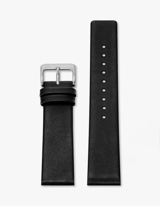 20mm Deco Black Leather Strap (Silver)