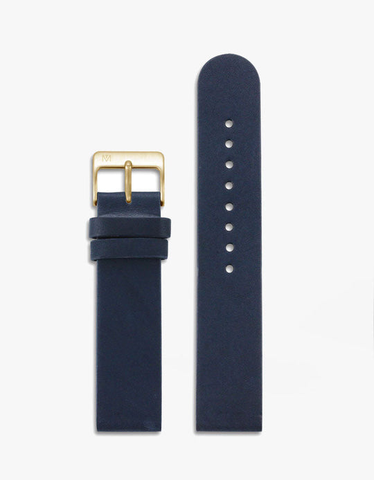 20mm Navy Leather Strap (Gold)